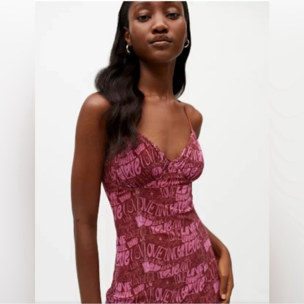 UO Pink ‘LOVE’ Valentines Mesh Midi Slip Dress